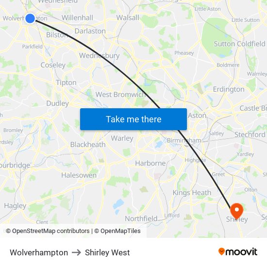Wolverhampton to Shirley West map