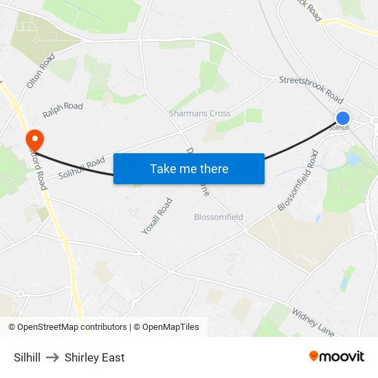 Silhill to Shirley East map