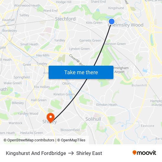 Kingshurst And Fordbridge to Shirley East map