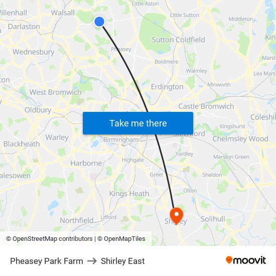 Pheasey Park Farm to Shirley East map