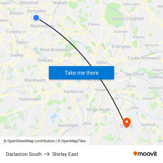 Darlaston South to Shirley East map