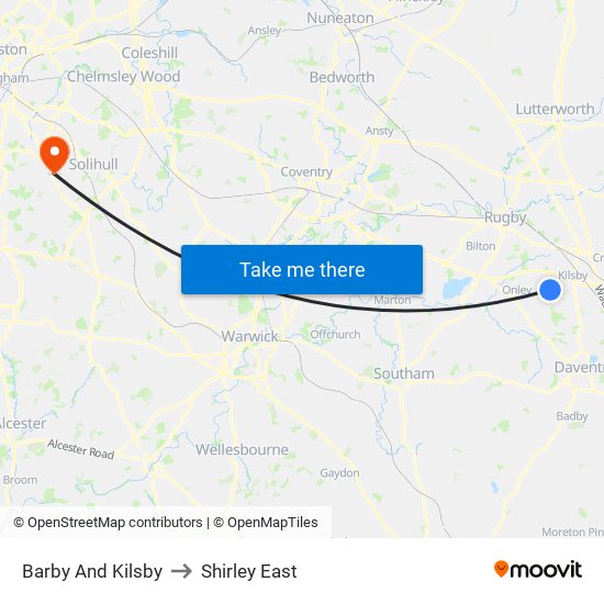 Barby And Kilsby to Shirley East map