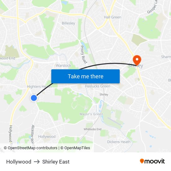 Hollywood to Shirley East map