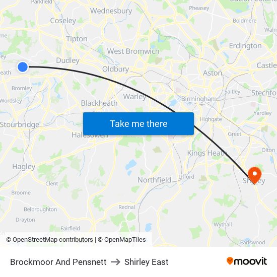 Brockmoor And Pensnett to Shirley East map