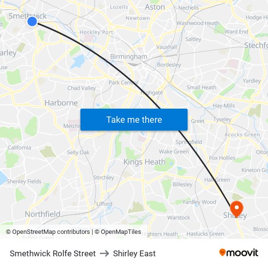 Smethwick Rolfe Street to Shirley East map