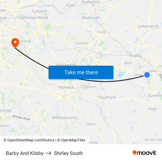 Barby And Kilsby to Shirley South map