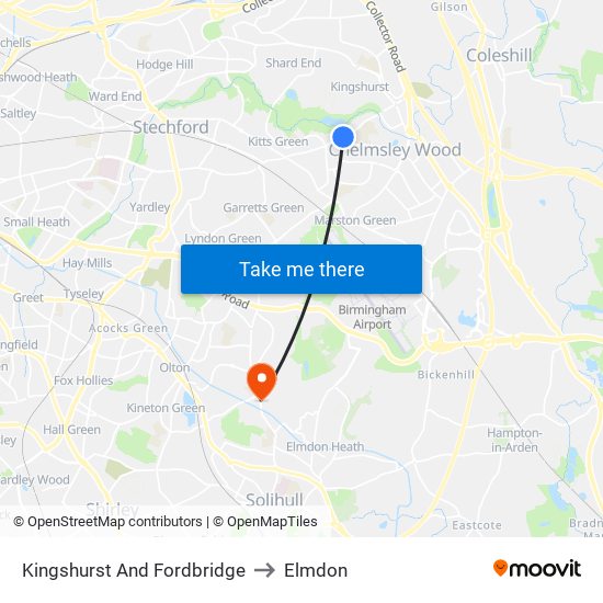 Kingshurst And Fordbridge to Elmdon map