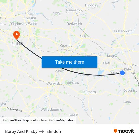 Barby And Kilsby to Elmdon map