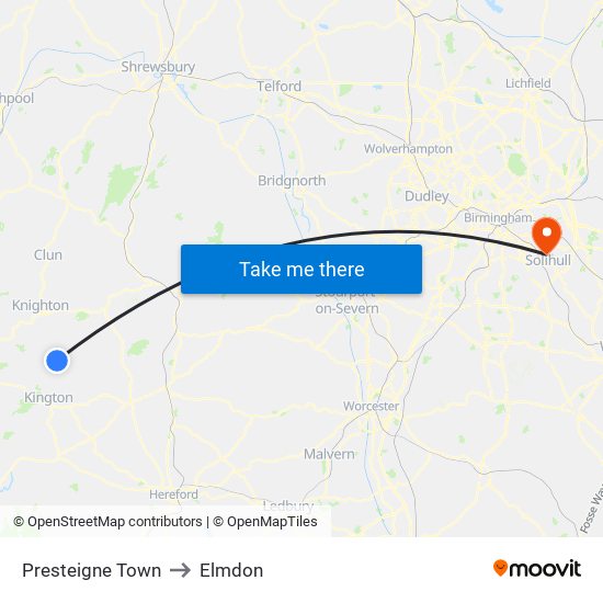 Presteigne Town to Elmdon map