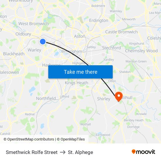 Smethwick Rolfe Street to St. Alphege map