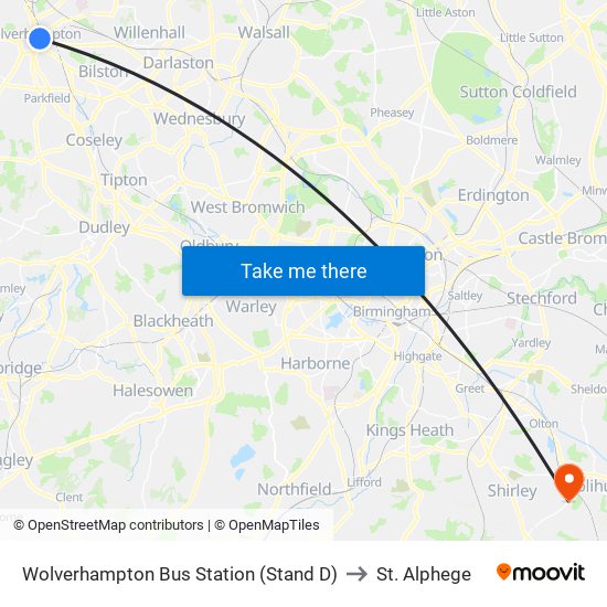 Wolverhampton Bus Station (Stand D) to St. Alphege map