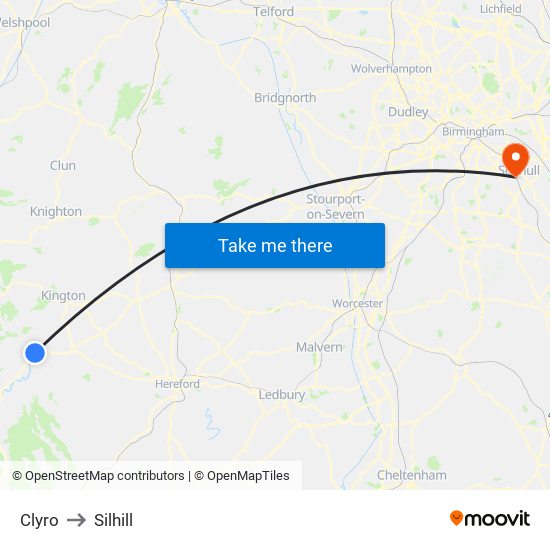 Clyro to Silhill map