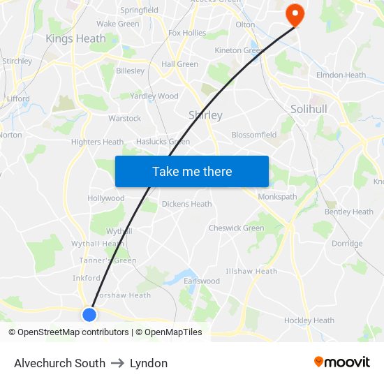 Alvechurch South to Lyndon map