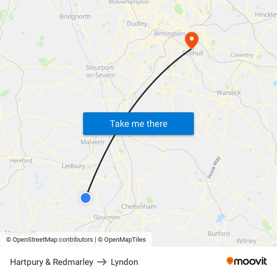 Hartpury & Redmarley to Lyndon map