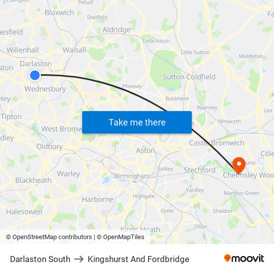 Darlaston South to Kingshurst And Fordbridge map