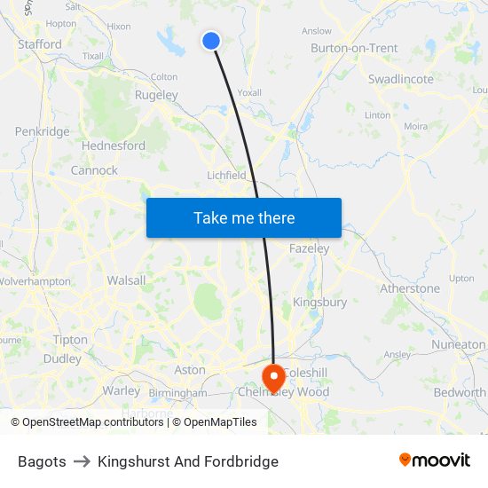 Bagots to Kingshurst And Fordbridge map