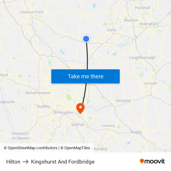 Hilton to Kingshurst And Fordbridge map