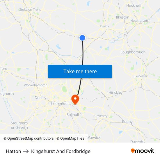 Hatton to Kingshurst And Fordbridge map
