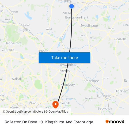 Rolleston On Dove to Kingshurst And Fordbridge map