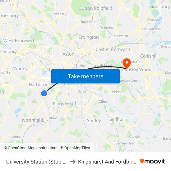 University Station (Stop Qd) to Kingshurst And Fordbridge map