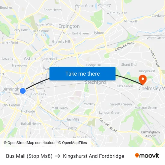 Bus Mall to Kingshurst And Fordbridge map