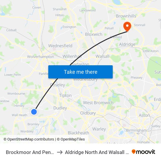 Brockmoor And Pensnett to Aldridge North And Walsall Wood map
