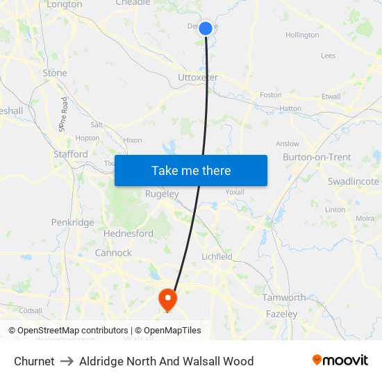 Churnet to Aldridge North And Walsall Wood map