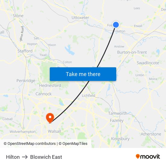 Hilton to Bloxwich East map