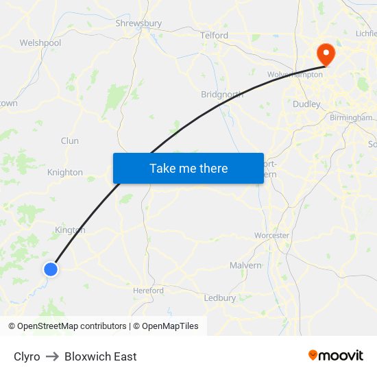 Clyro to Bloxwich East map