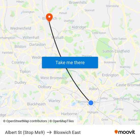 Albert St (Stop Ms9) to Bloxwich East map