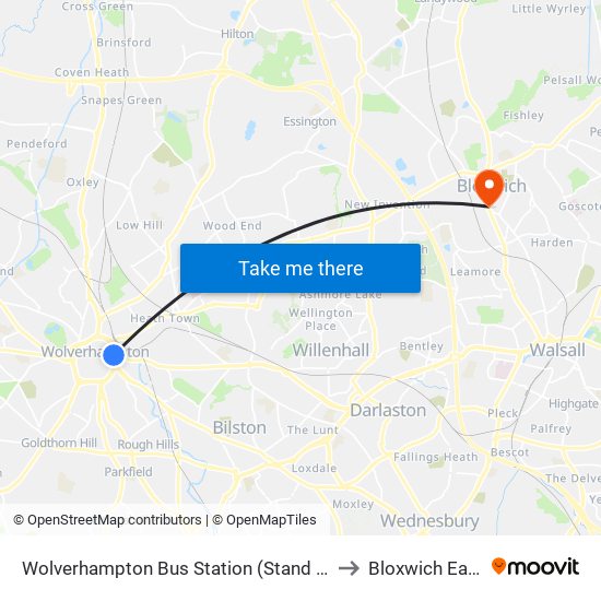 Wolverhampton Bus Station (Stand D) to Bloxwich East map