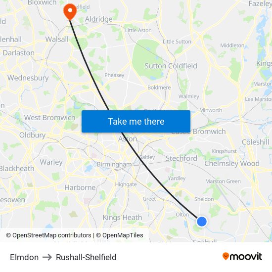 Elmdon to Rushall-Shelfield map