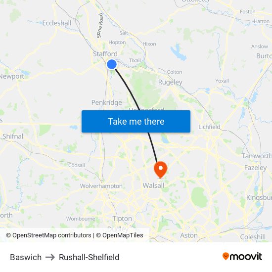 Baswich to Rushall-Shelfield map