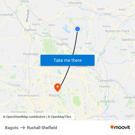 Bagots to Rushall-Shelfield map