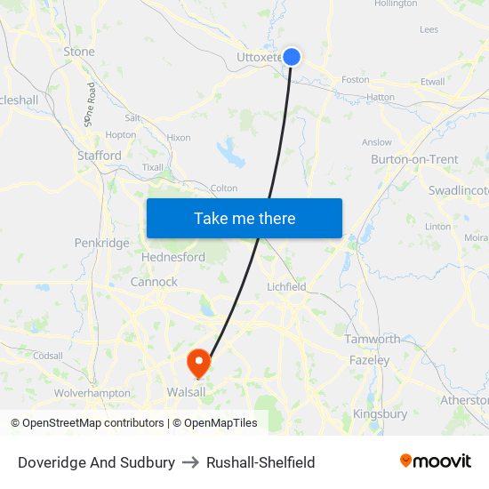 Doveridge And Sudbury to Rushall-Shelfield map