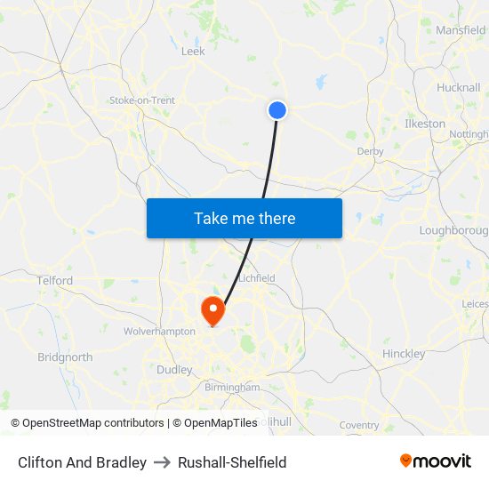 Clifton And Bradley to Rushall-Shelfield map