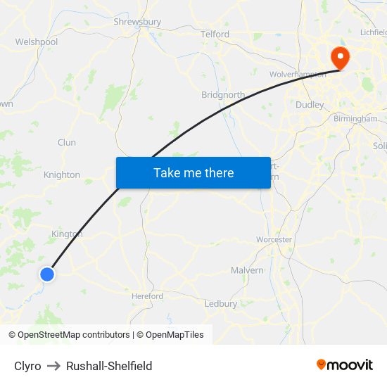 Clyro to Rushall-Shelfield map