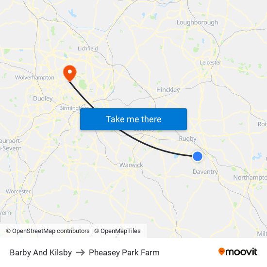 Barby And Kilsby to Pheasey Park Farm map