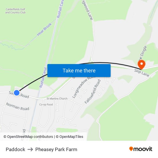 Paddock to Pheasey Park Farm map