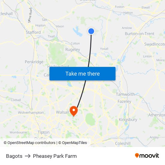 Bagots to Pheasey Park Farm map