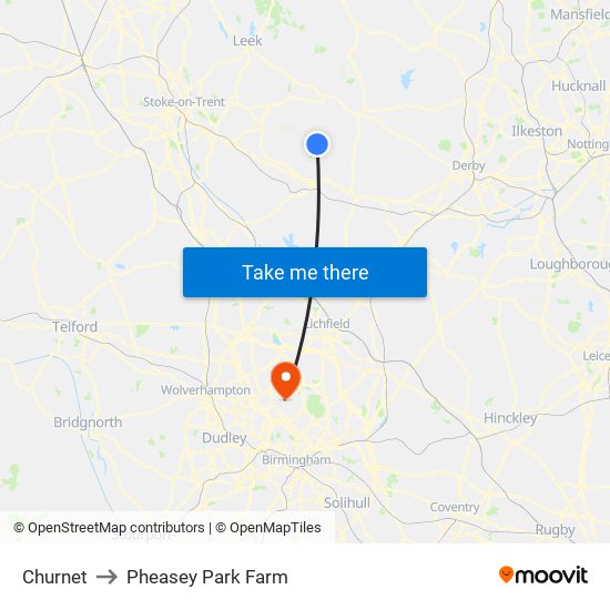 Churnet to Pheasey Park Farm map