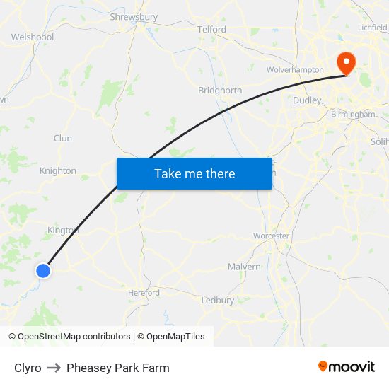 Clyro to Pheasey Park Farm map