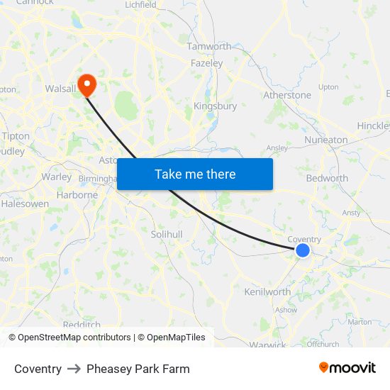 Coventry to Pheasey Park Farm map