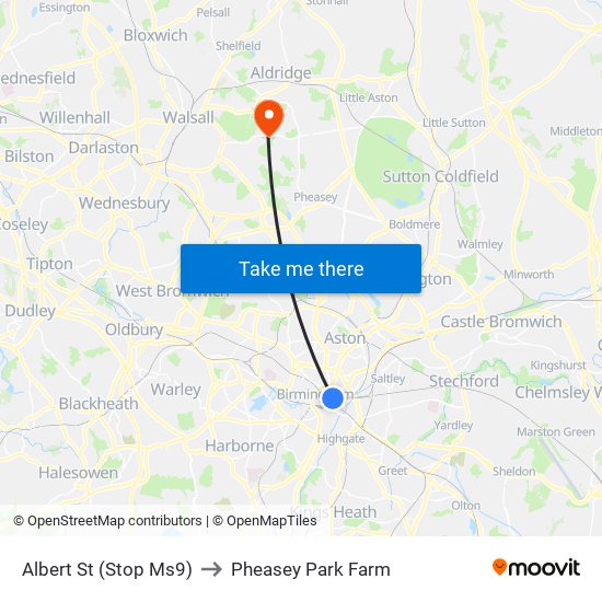 Albert St (Stop Ms9) to Pheasey Park Farm map