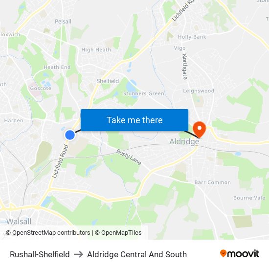 Rushall-Shelfield to Aldridge Central And South map