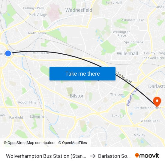 Wolverhampton Bus Station (Stand D) to Darlaston South map