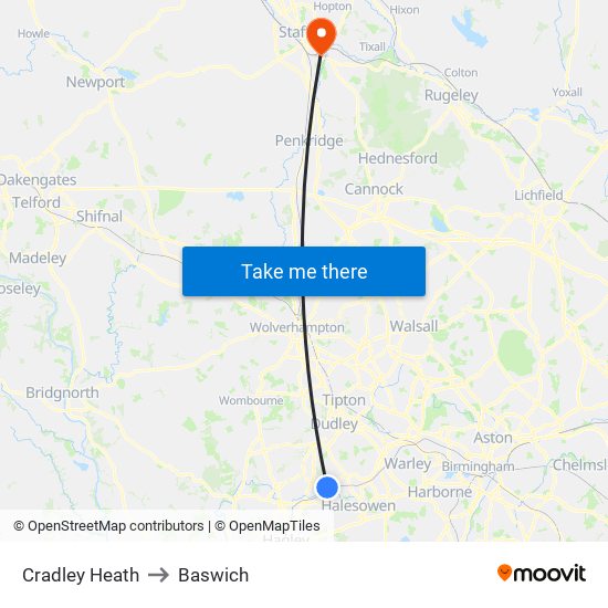 Cradley Heath to Baswich map