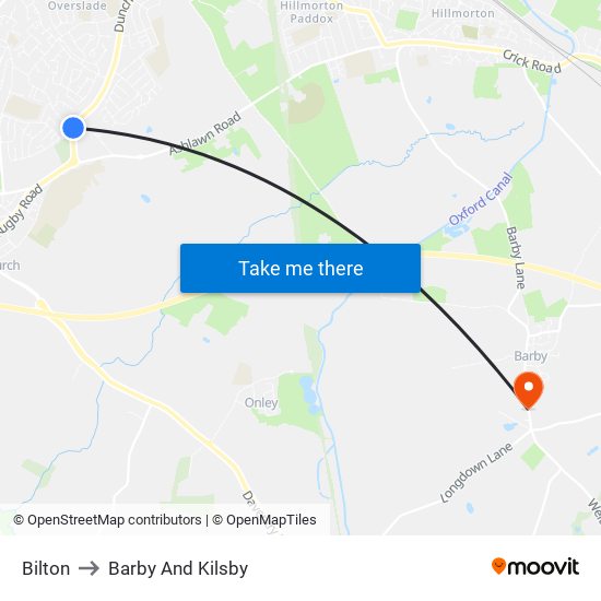 Bilton to Barby And Kilsby map