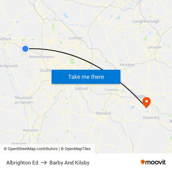 Albrighton Ed to Barby And Kilsby map