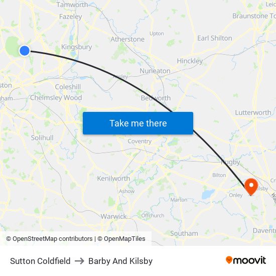 Sutton Coldfield to Barby And Kilsby map